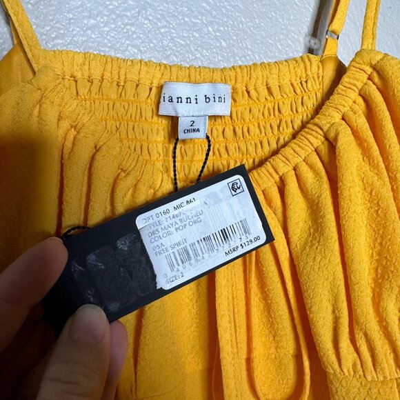 Gianni Bini Maya Ruched Tie Sweetheart Neck Midi Dress Size 2 Mustard Yellow - Picture 6 of 8